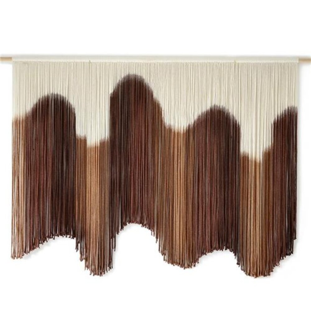 NEW Anthro XL Boho Tapestry Wavy Brown Macrame Woven Dyed Yarn Wall Hanging 58" - Picture 6 of 11